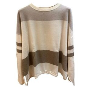 Brunello Cucinelli Gray and Tan Cashmere and Silk Crewneck Sweater